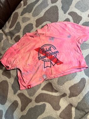 Pabst Blue Ribbon Pink Tie-Dye Crop Tee